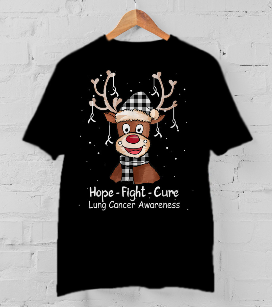 Hope Fight Cure Lung Cancer Awareness Santa Reindeer T-Shirt