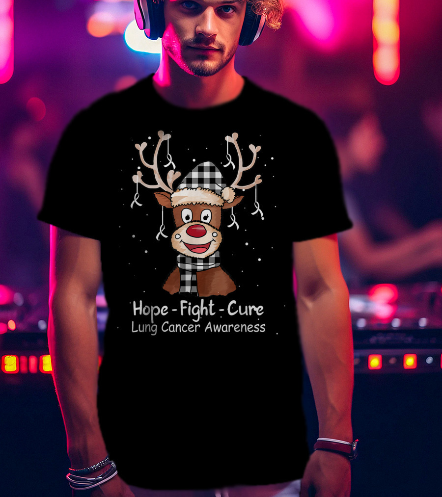 Hope Fight Cure Lung Cancer Awareness Santa Reindeer T-Shirt