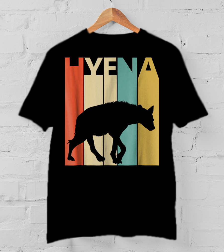 Hyena Retro Silhouette Vintage Stripes T-Shirt