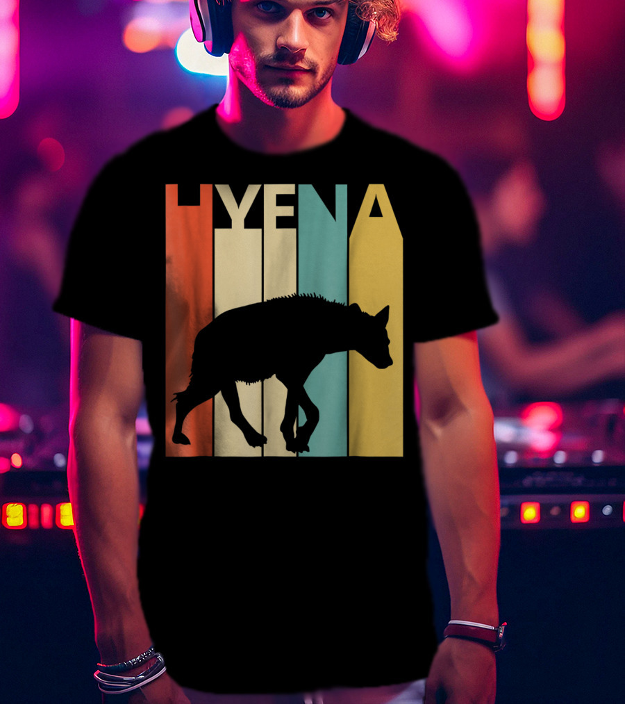 Hyena Retro Silhouette Vintage Stripes T-Shirt