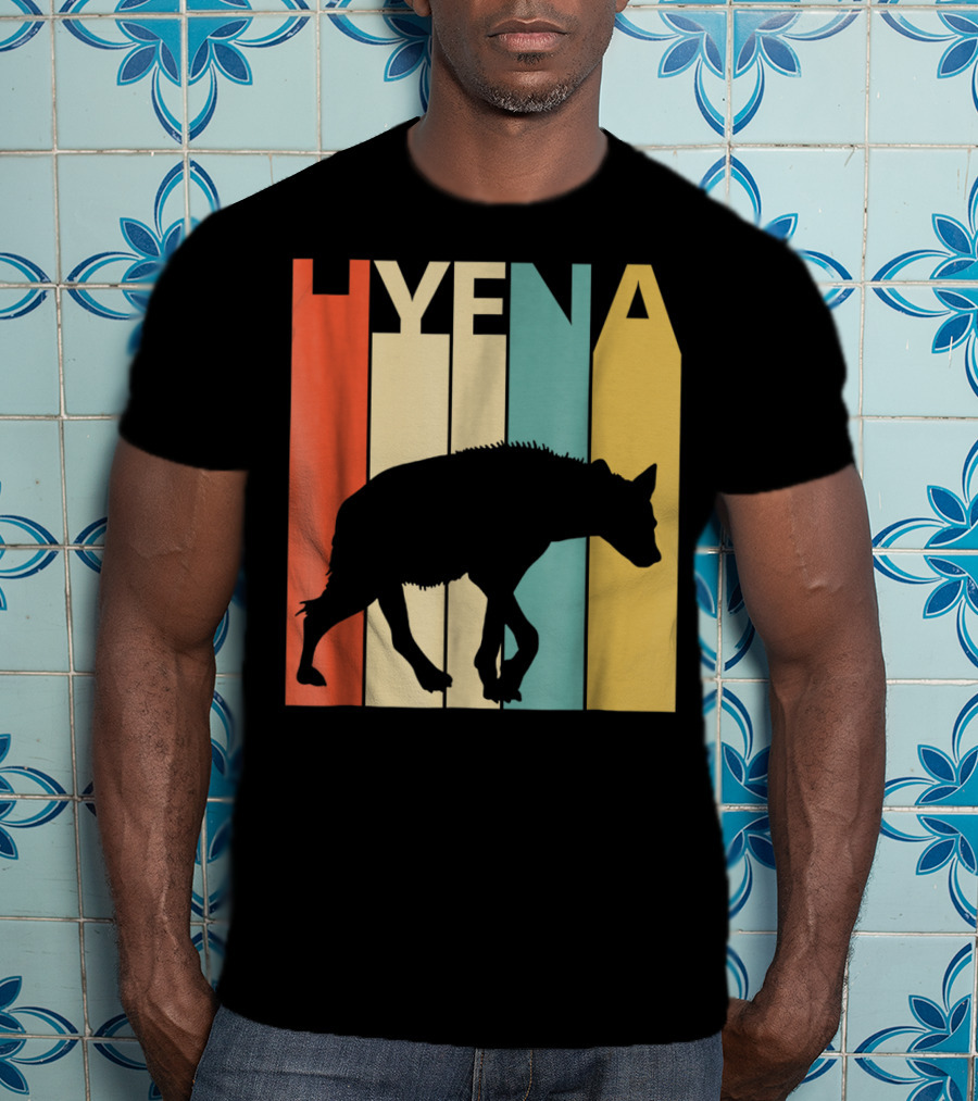Hyena Retro Silhouette Vintage Stripes T-Shirt