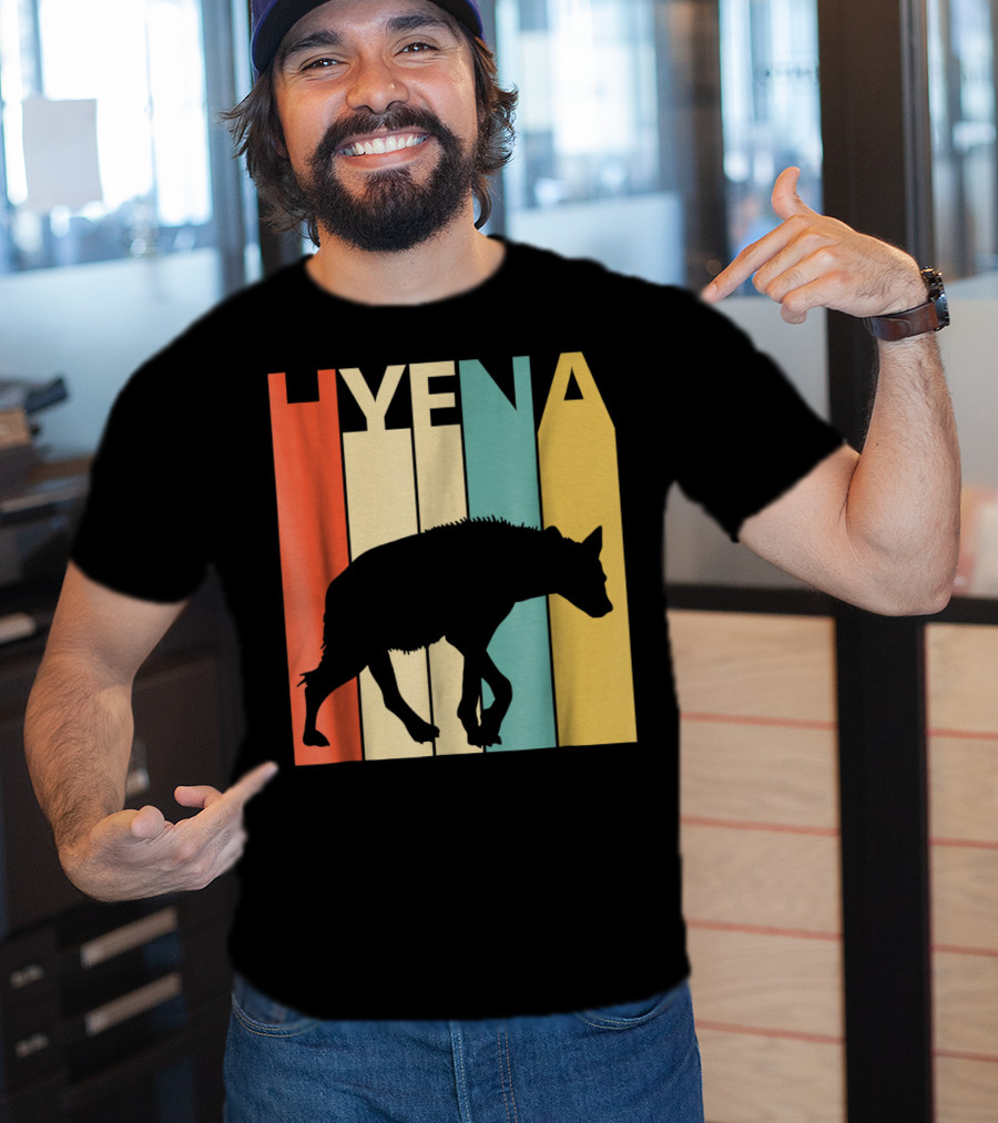 Hyena Retro Silhouette Vintage Stripes T-Shirt