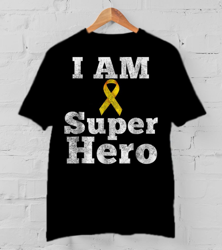 I Am Super Hero Yellow Ribbon Cancer Awareness T-Shirt