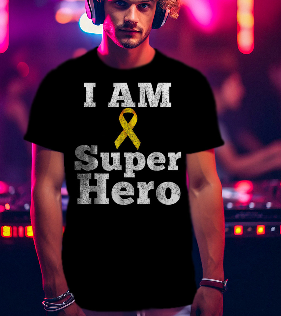 I Am Super Hero Yellow Ribbon Cancer Awareness T-Shirt