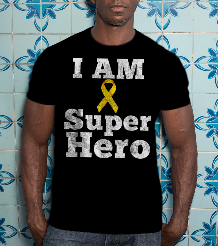 I Am Super Hero Yellow Ribbon Cancer Awareness T-Shirt