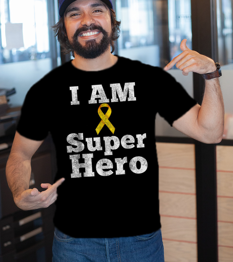 I Am Super Hero Yellow Ribbon Cancer Awareness T-Shirt