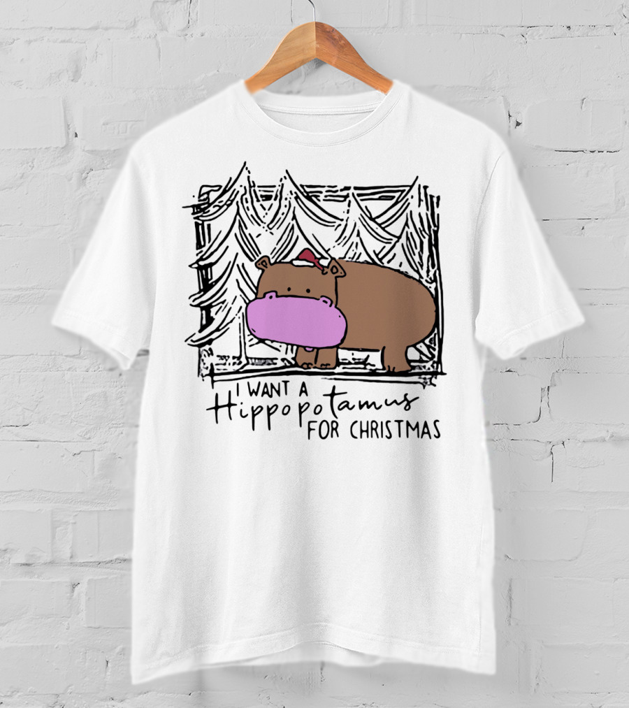 I Want A Hippopotamus For Christmas Hippo Santa Hat Festive T-Shirt
