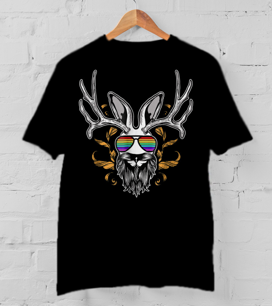 Jackalope Cryptozoology Rainbow Sunglasses T-Shirt