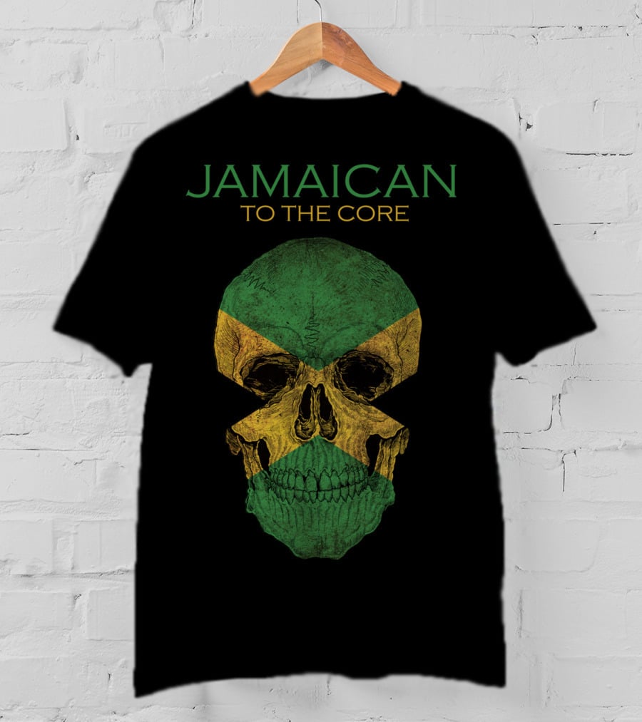 Jamaican To The Core Skull Jamaica Flag T-Shirt