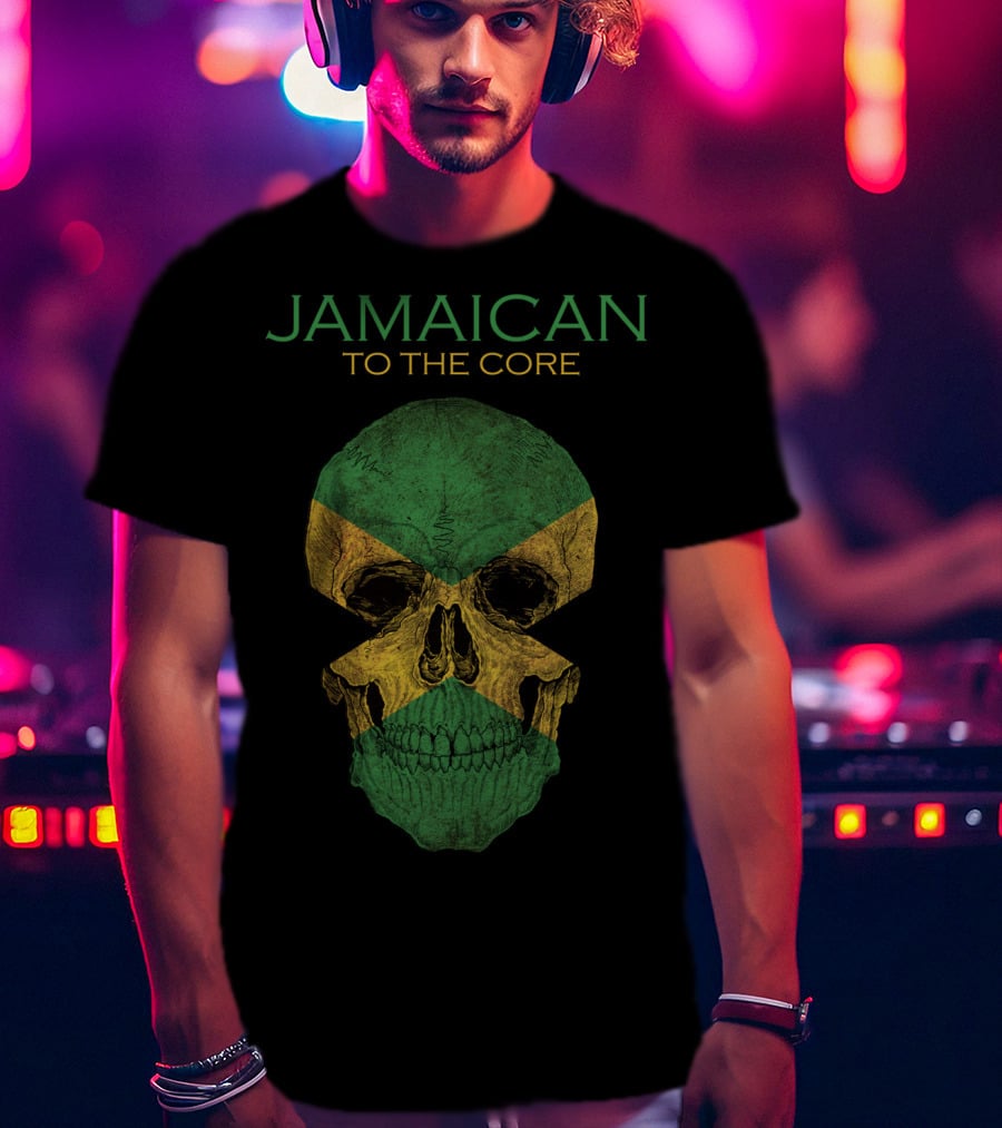 Jamaican To The Core Skull Jamaica Flag T-Shirt