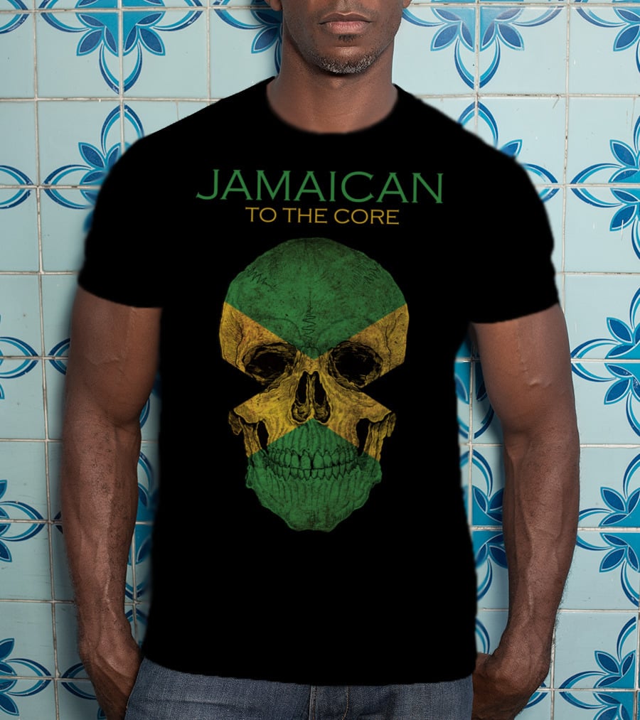 Jamaican To The Core Skull Jamaica Flag T-Shirt