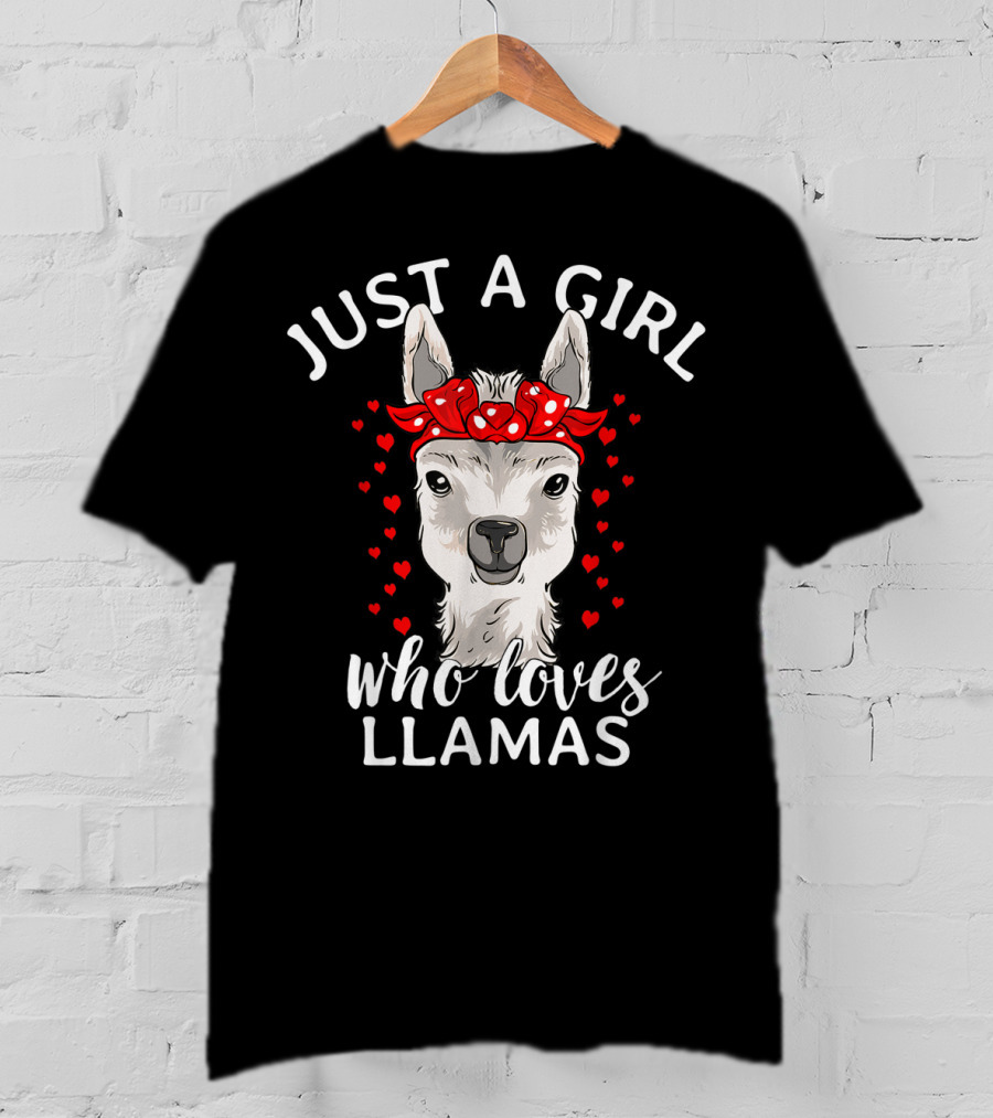 Just A Girl Who Loves Llamas With Hearts And Red Bow T-Shirt
