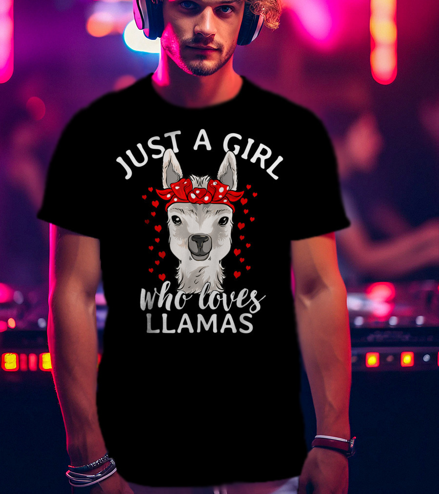 Just A Girl Who Loves Llamas With Hearts And Red Bow T-Shirt