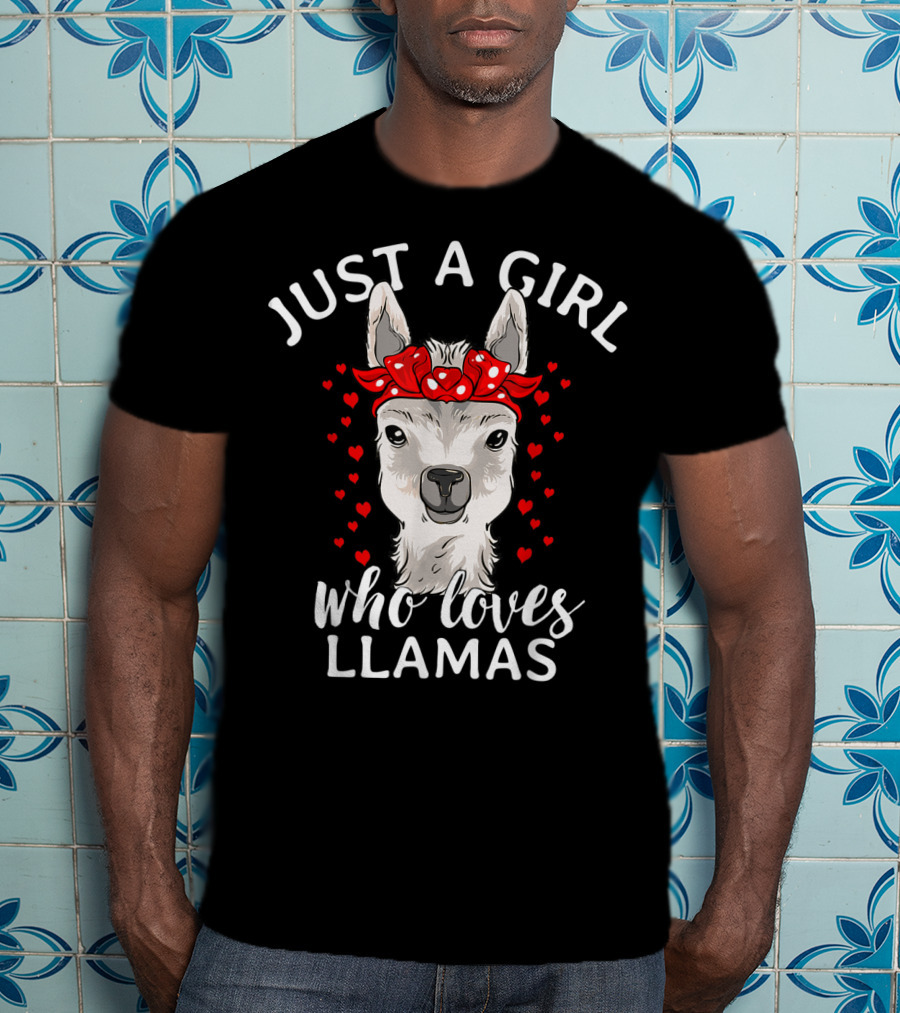 Just A Girl Who Loves Llamas With Hearts And Red Bow T-Shirt