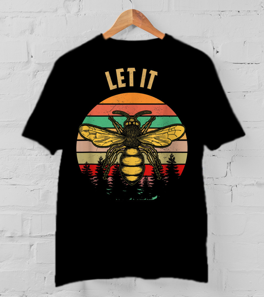 Let It Bee Vintage Beekeeper Retro Forest Stripes T-Shirt