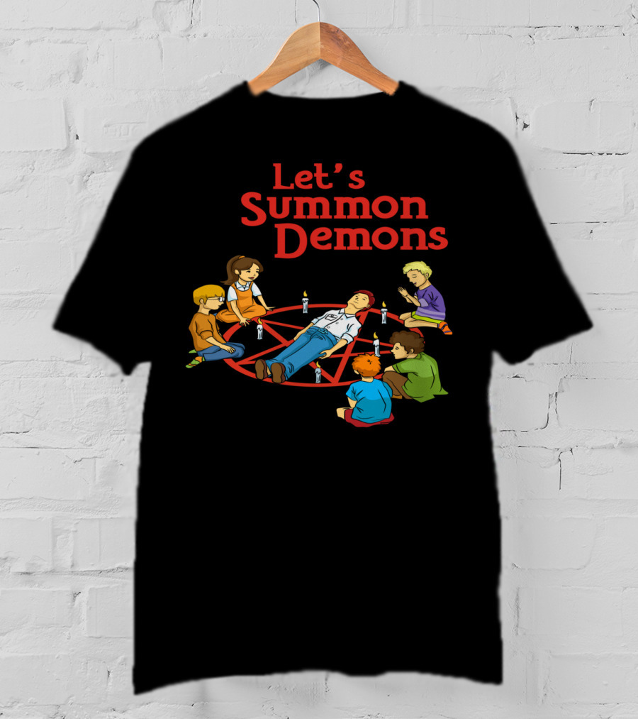 Let's Summon Demons Retro Style Kids With Pentagram Candles T-Shirt