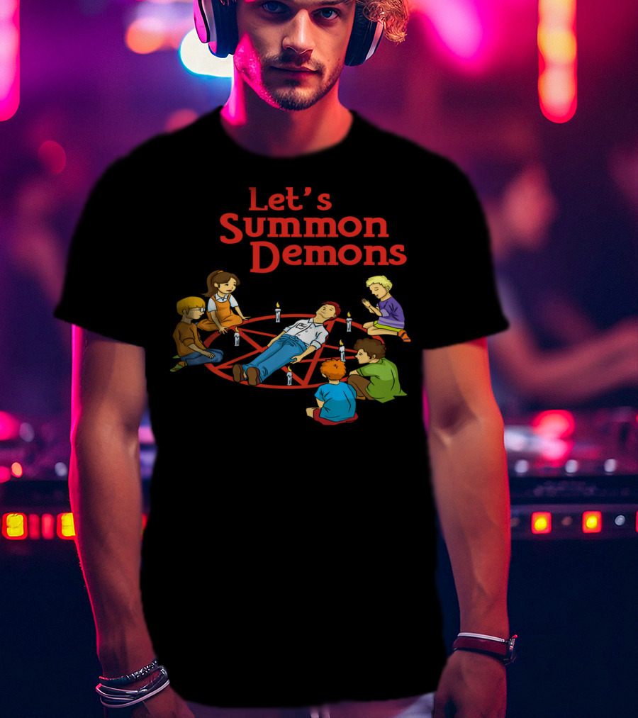 Let's Summon Demons Retro Style Kids With Pentagram Candles T-Shirt