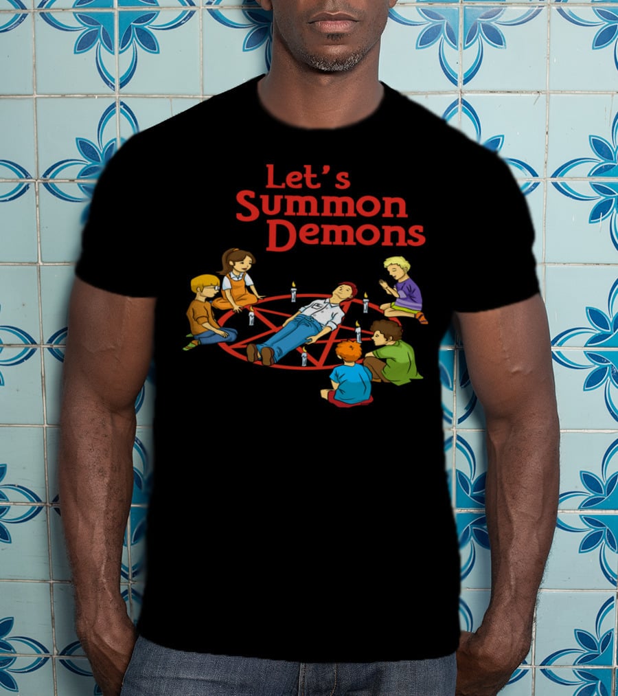 Let's Summon Demons Retro Style Kids With Pentagram Candles T-Shirt