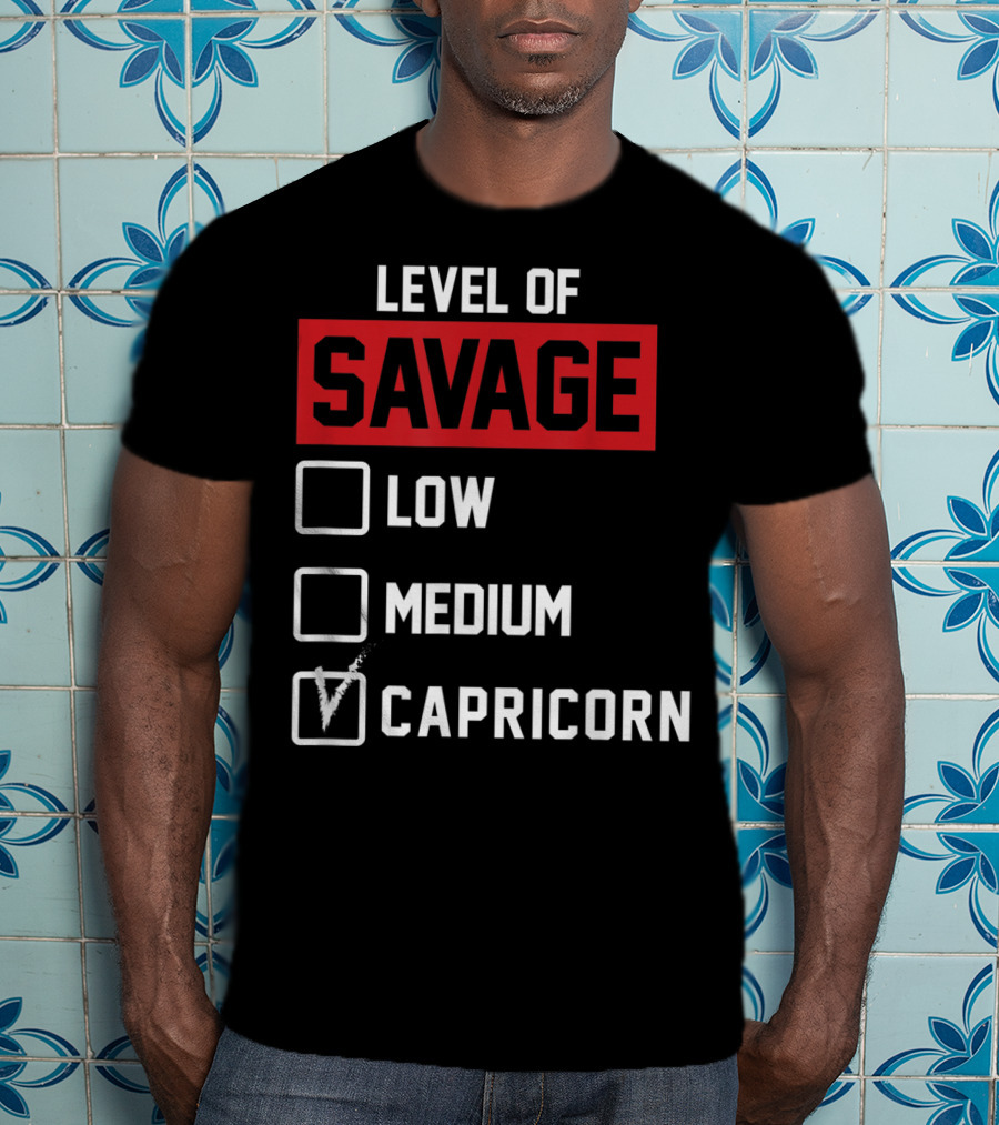 Level Of Savage Capricorn Checked Box Low Medium T-Shirt