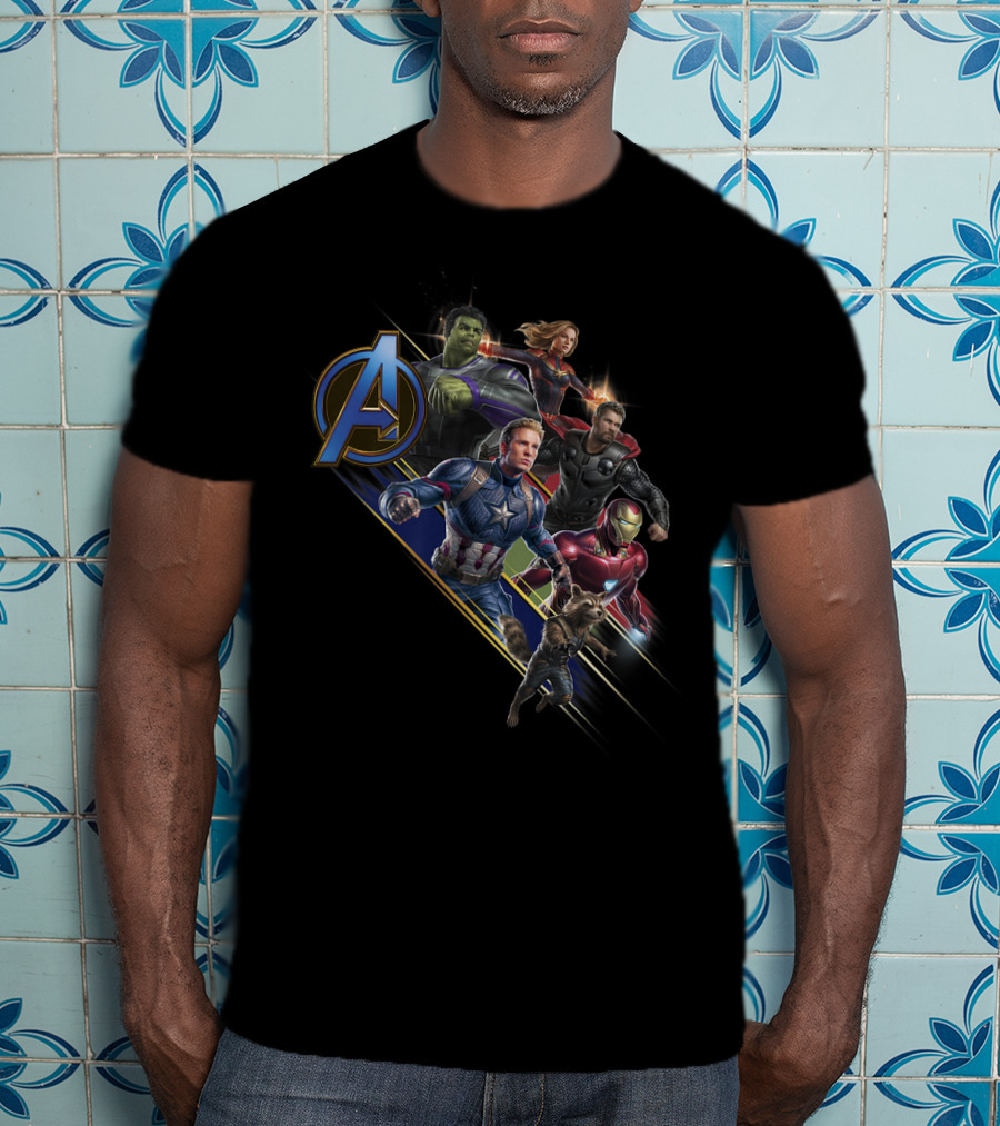 Avengers Endgame Heroes Assemble Action Pose With Iconic A T-Shirt