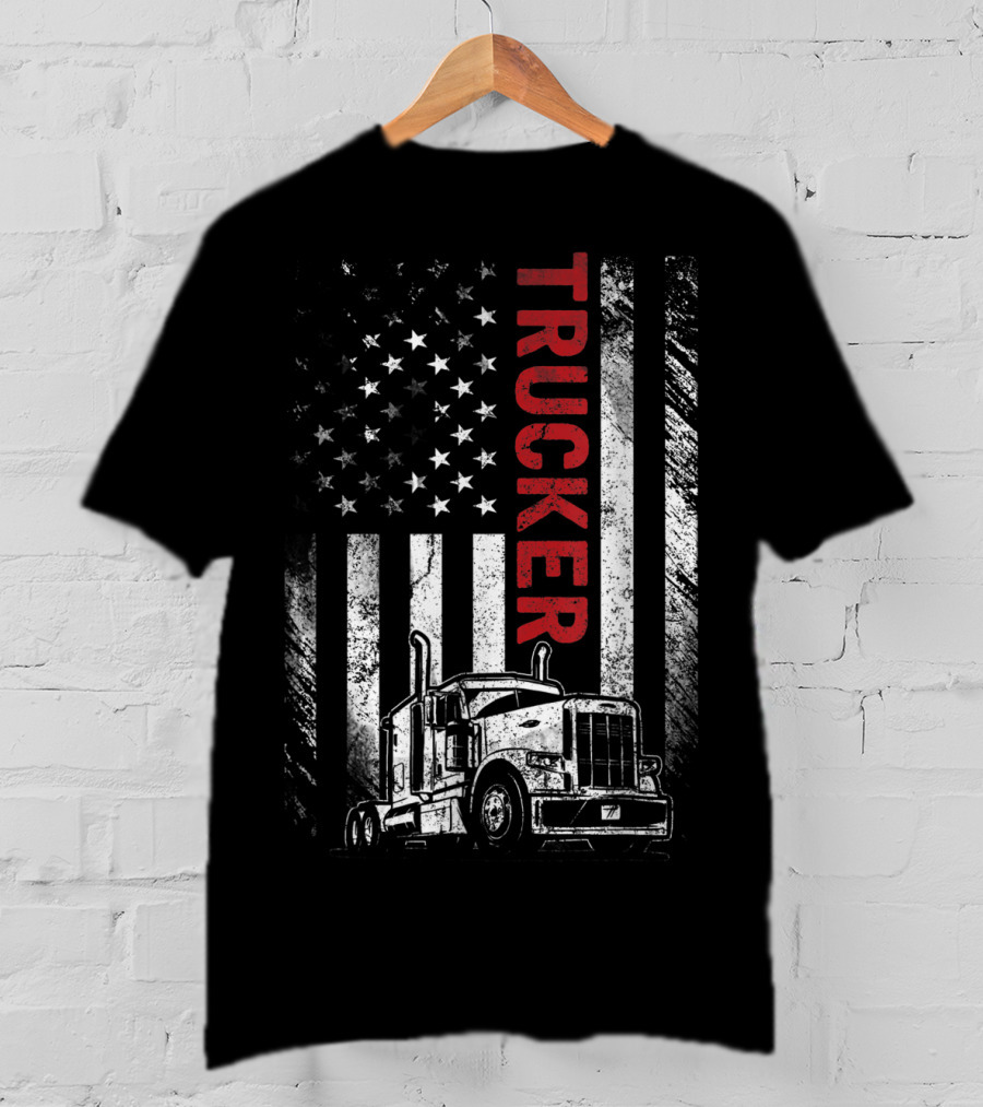 Trucker American Flag Vintage Truck Mens T-Shirt