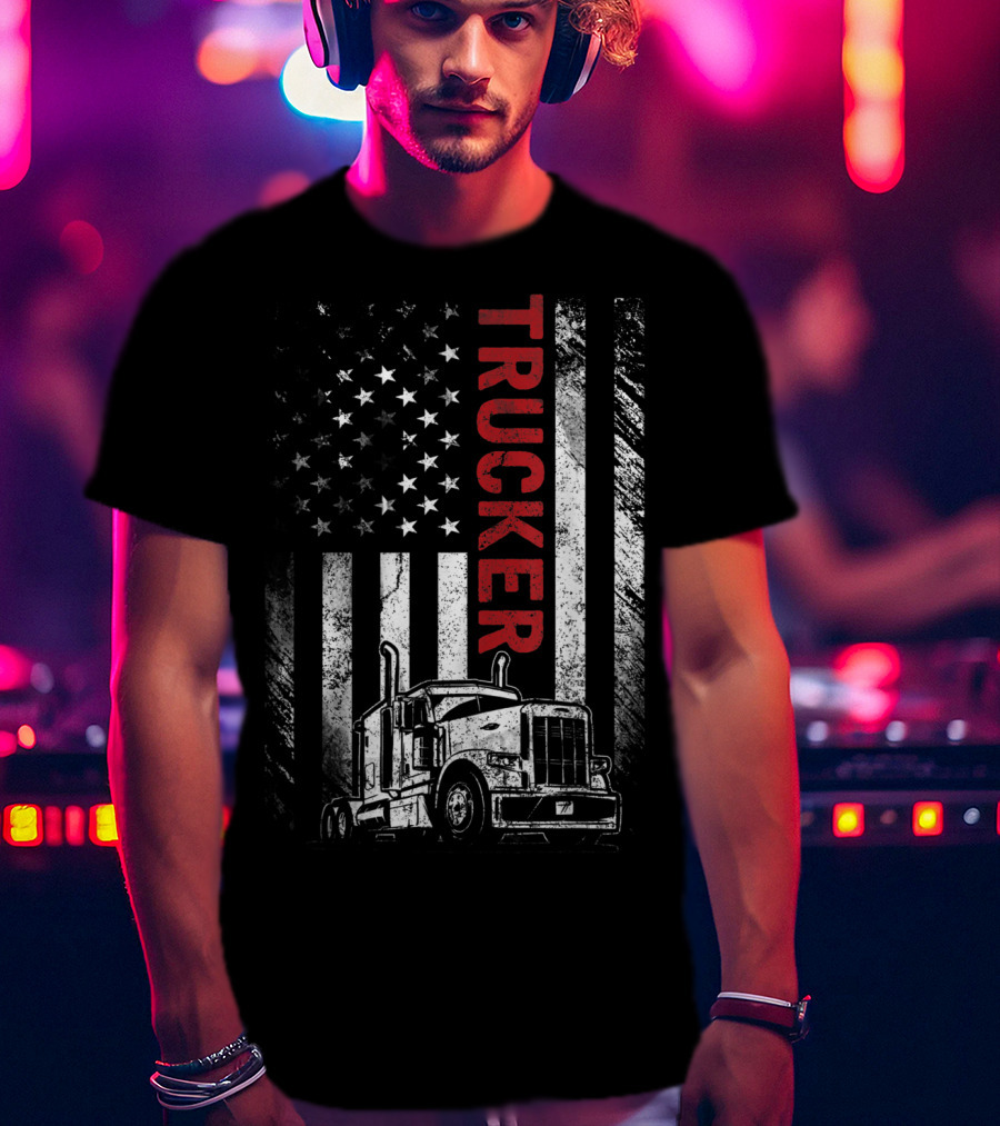 Trucker American Flag Vintage Truck Mens T-Shirt