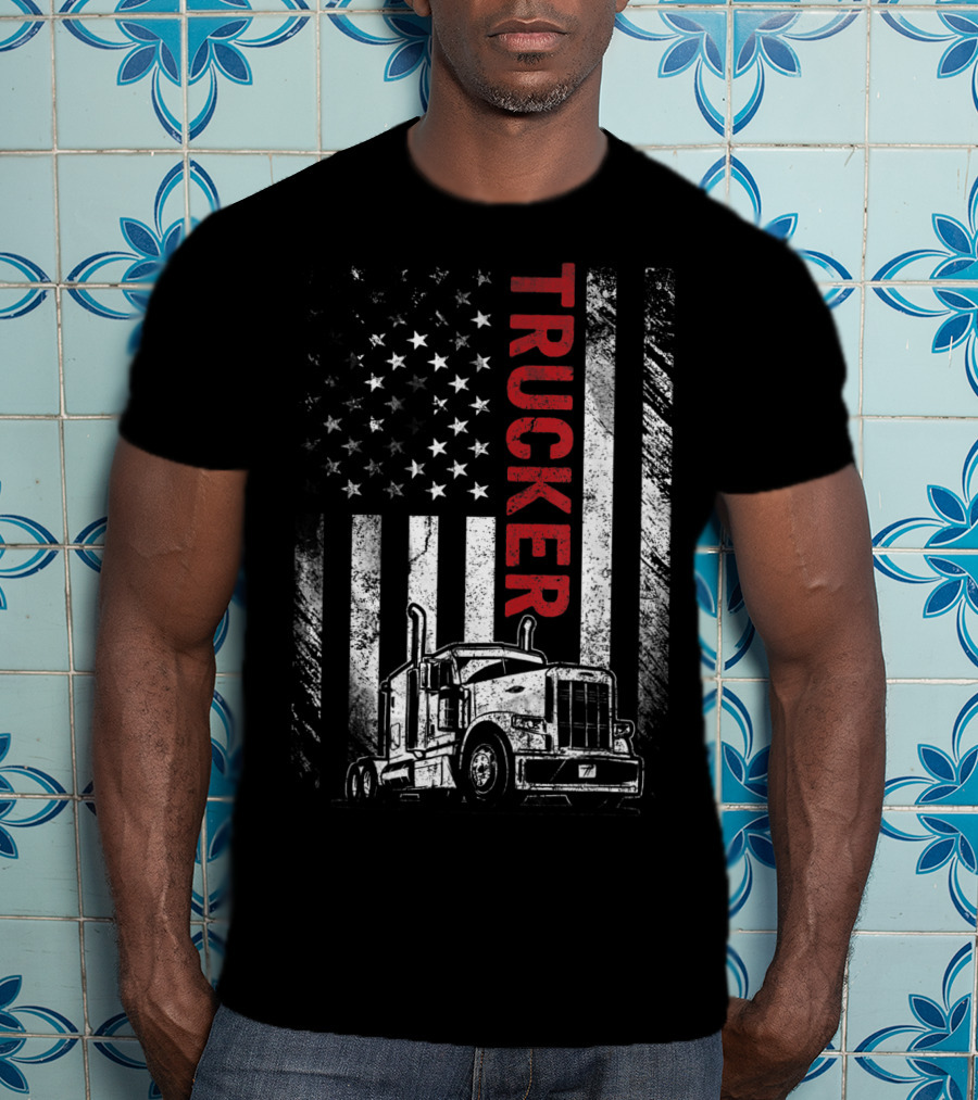 Trucker American Flag Vintage Truck Mens T-Shirt