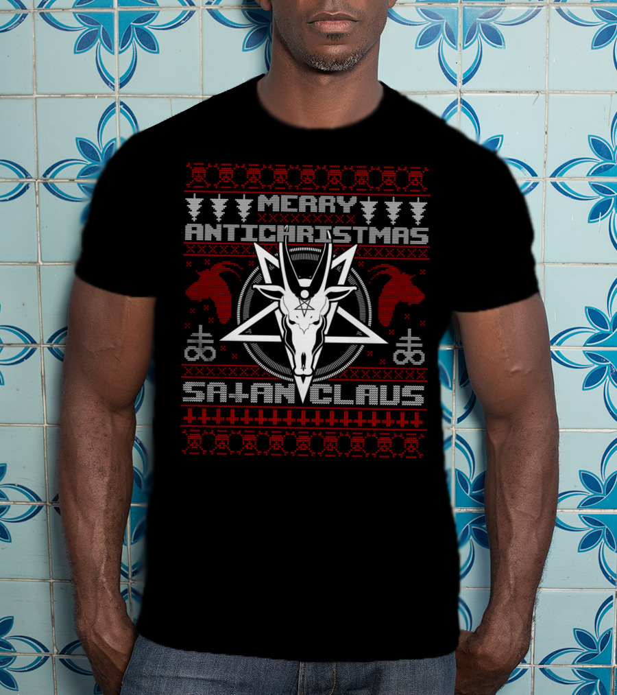 Merry Antichristmas Satan Claus Pentagram Goat Head T-Shirt