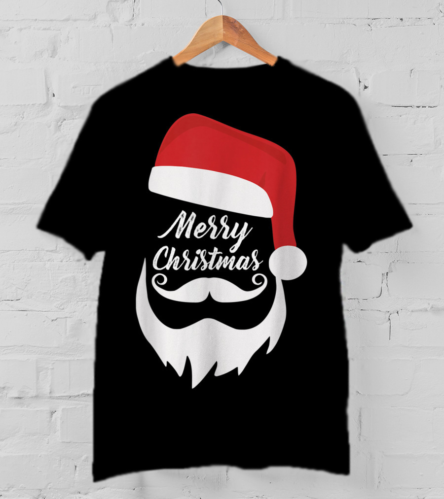 Merry Christmas Bearded Santa With Red Hat T-Shirt