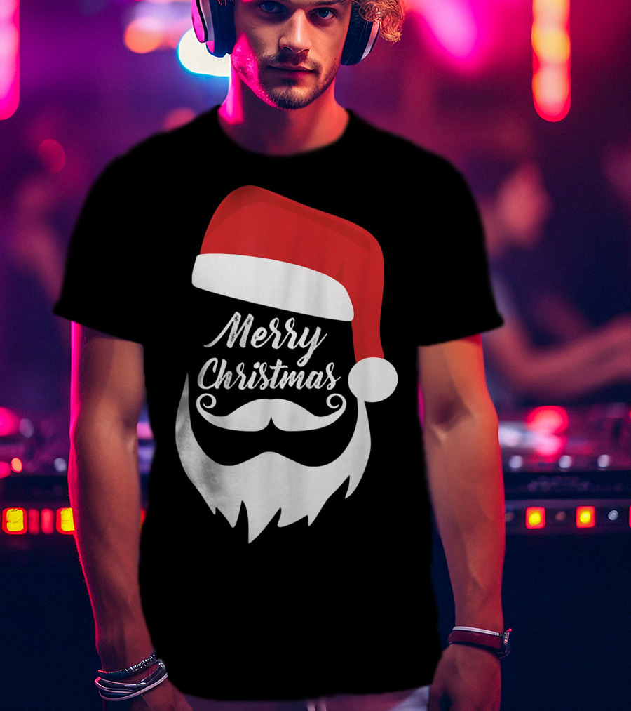 Merry Christmas Bearded Santa With Red Hat T-Shirt