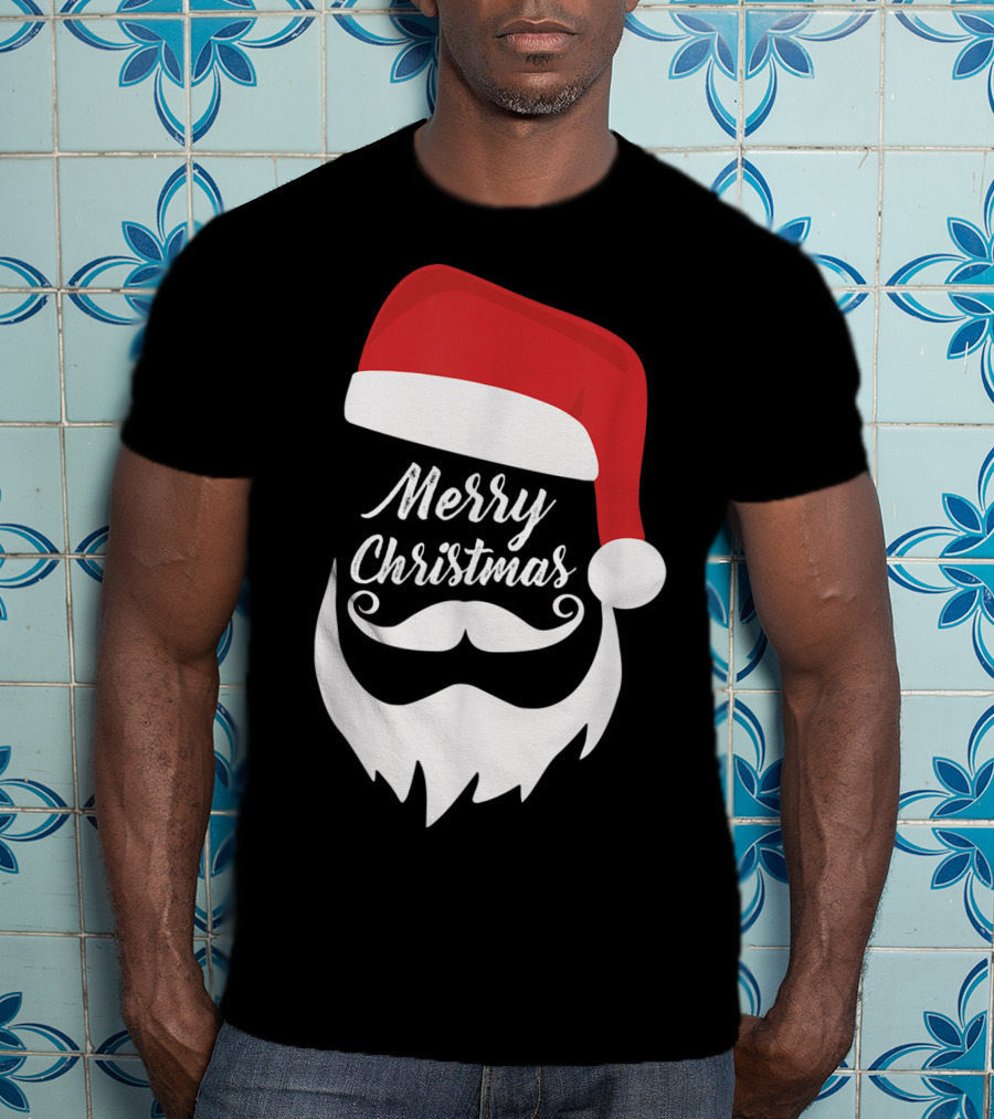 Merry Christmas Bearded Santa With Red Hat T-Shirt