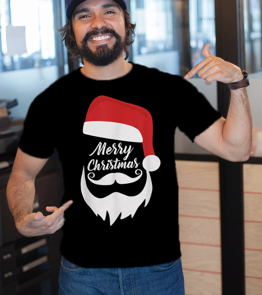 Merry Christmas Bearded Santa With Red Hat T-Shirt