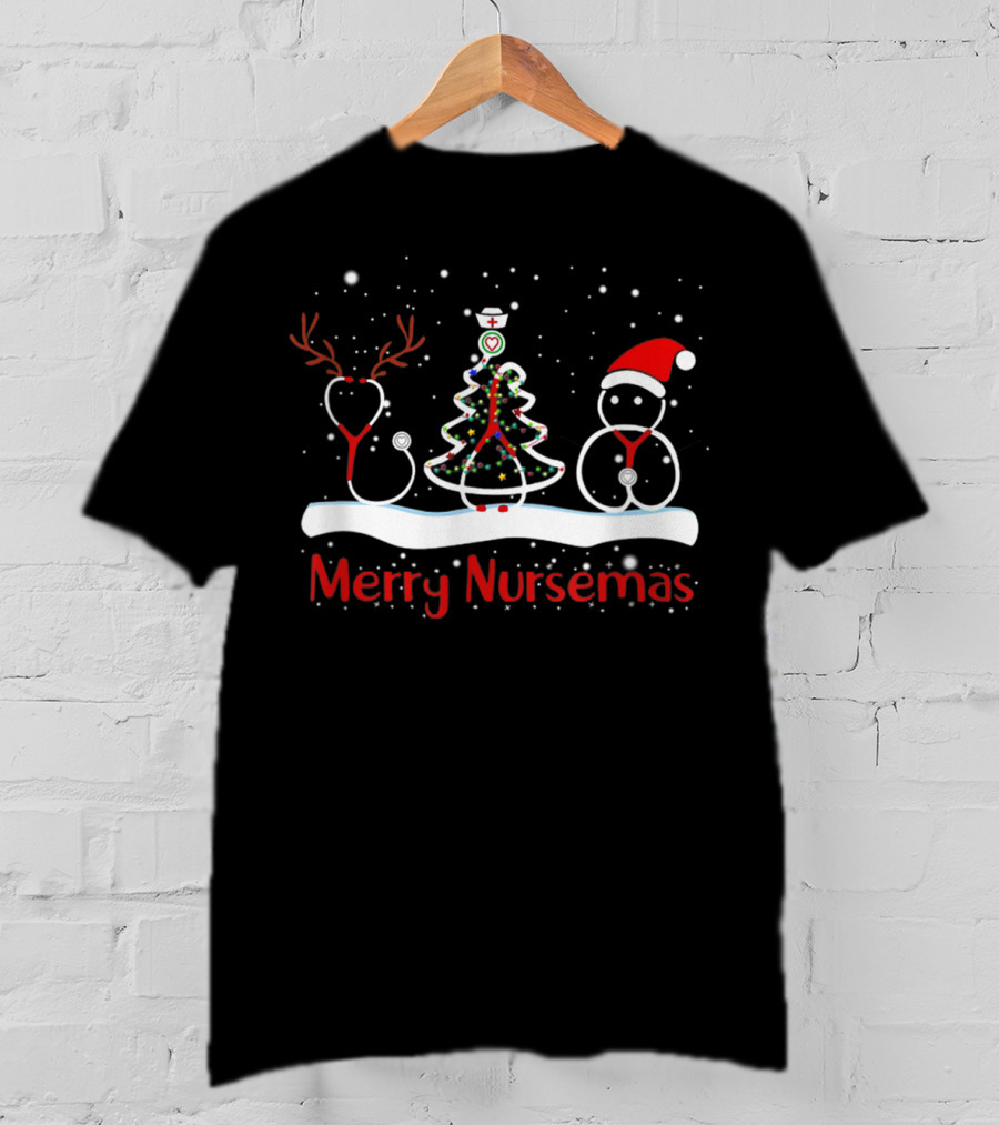 Merry Nursemas Christmas Santa Claus Nurse Tree Stethoscope Light T-Shirt