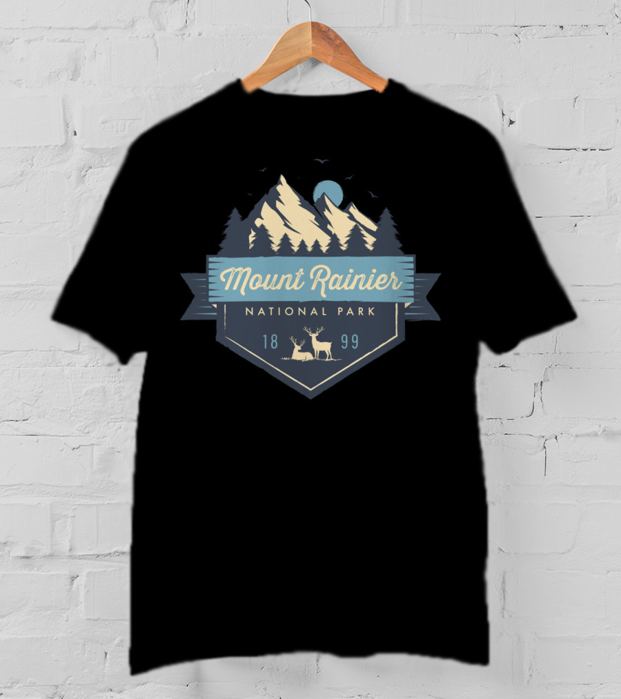 Mount Rainier National Park 1899 Scenic Wilderness Emblem T-Shirt