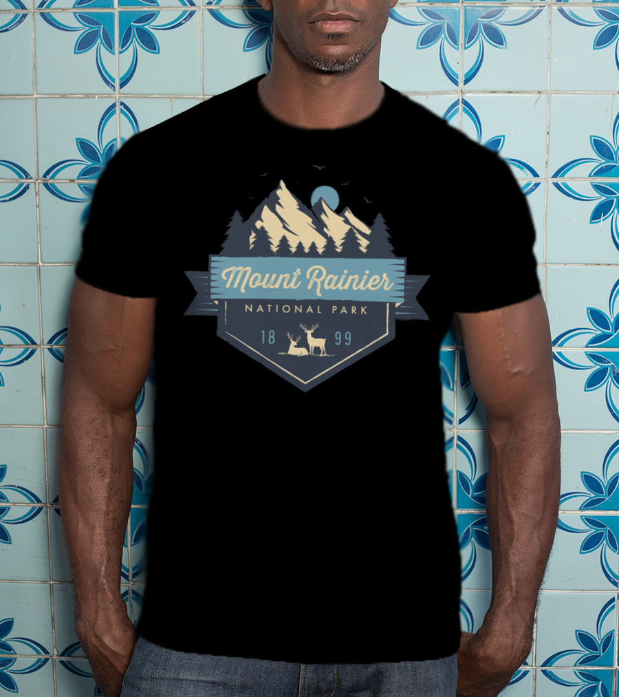 Mount Rainier National Park 1899 Scenic Wilderness Emblem T-Shirt