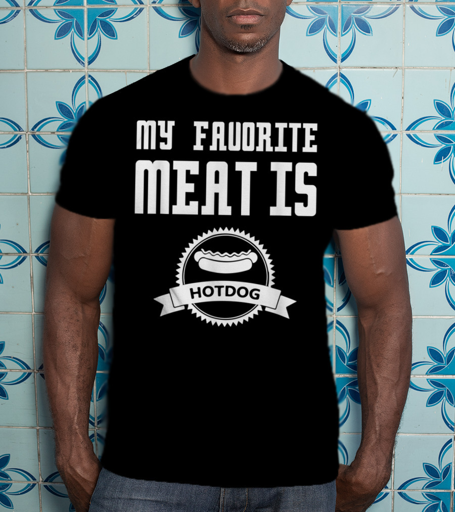 My Favorite Meat Is Hotdog Emblem With Iconic Sausage T-Shirt