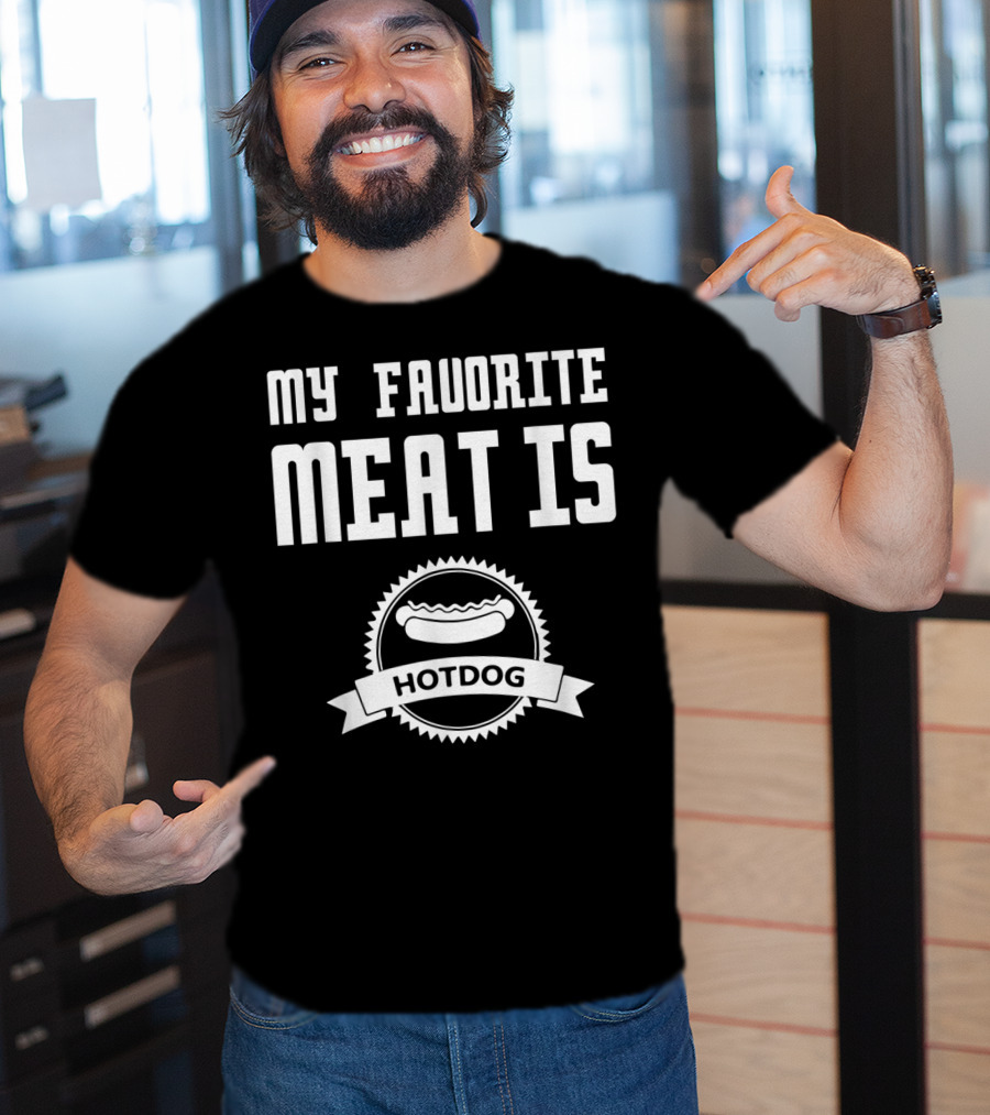 My Favorite Meat Is Hotdog Emblem With Iconic Sausage T-Shirt