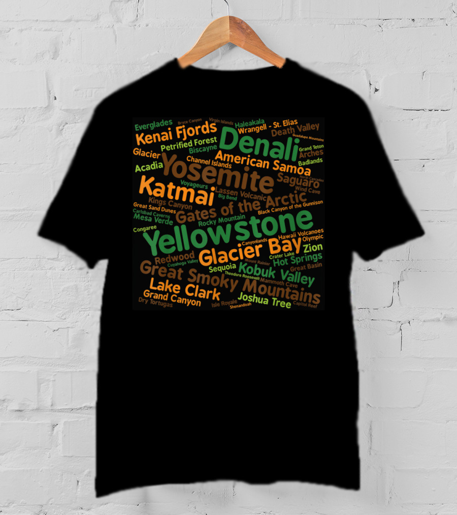 National Parks Denali Yellowstone Glacier Bay Yosemite Katmai Great Smoky Mountains Joshua Tree Kenai Fjords Arctic T-Shirt