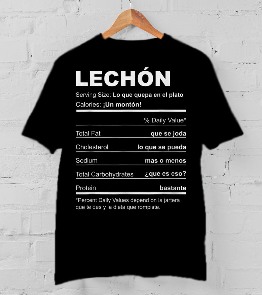 Navidades Puerto Rico Receta Lechon Asado Lo Que Quepa En El Plato Calories Un Monton Que Se Joda Que Se Pueda Mas O Menos Que Es Eso Bastante T-Shirt