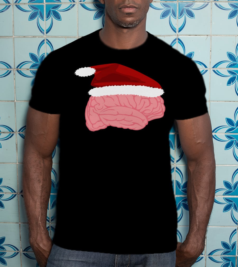 Neurologist Christmas Brain Surgeon Holiday Santa Hat Brain T-Shirt