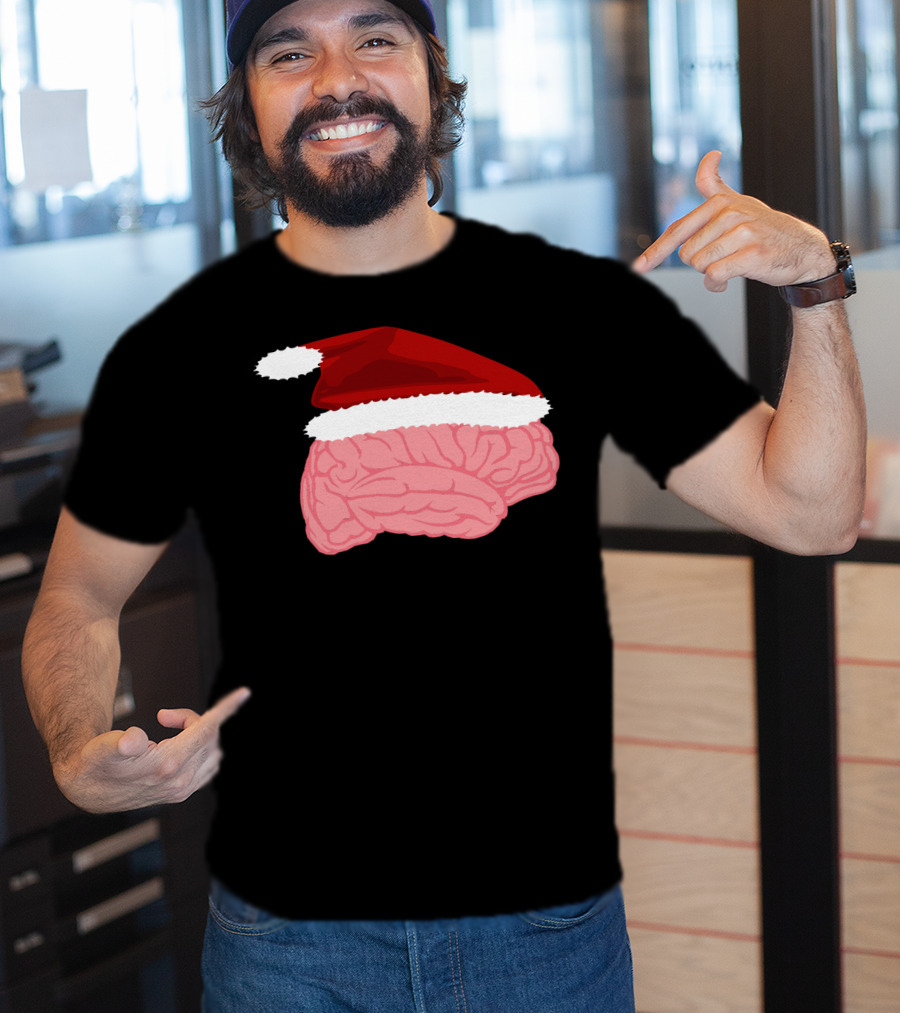 Neurologist Christmas Brain Surgeon Holiday Santa Hat Brain T-Shirt