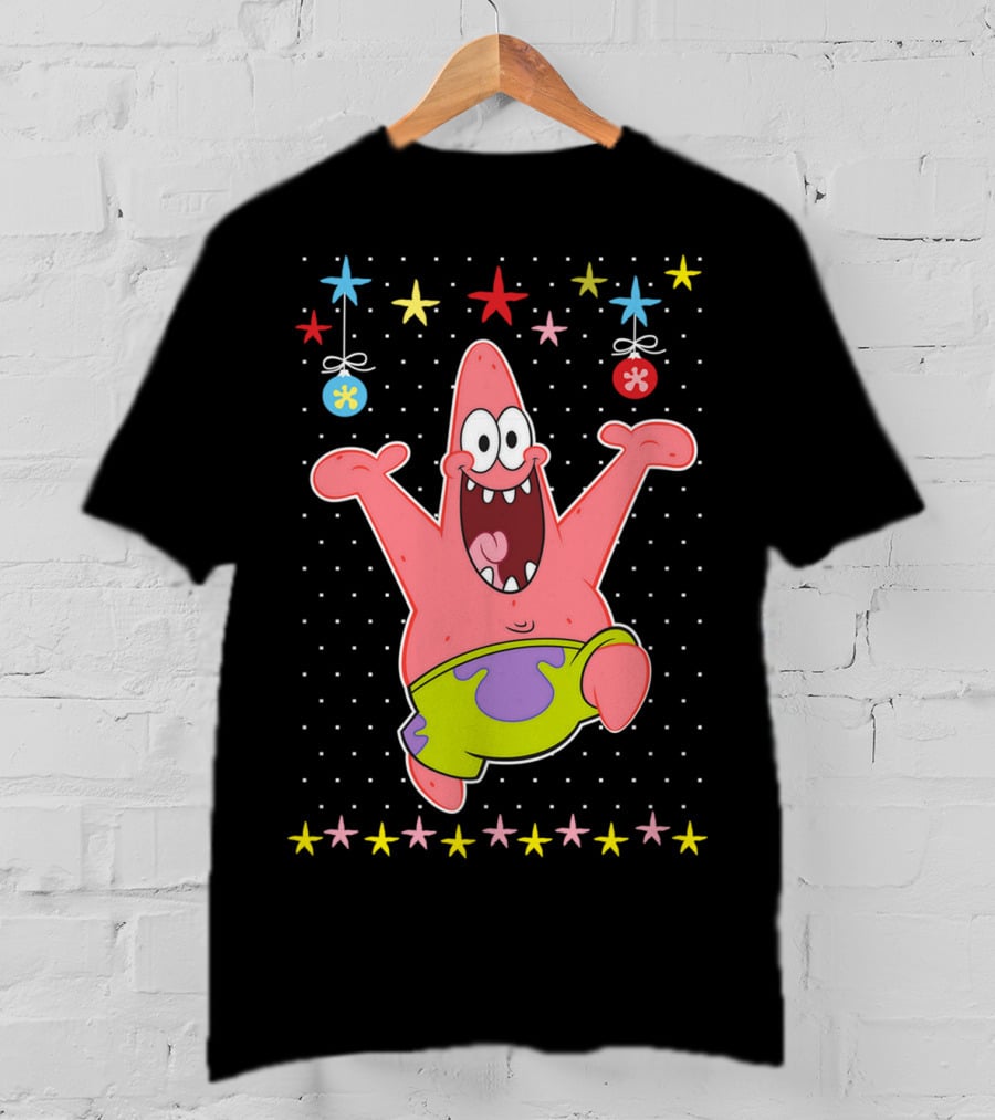 Patrick Star Festive Jumping Celebration Stars Nickelodeon Spongebob Squarepants T-Shirt