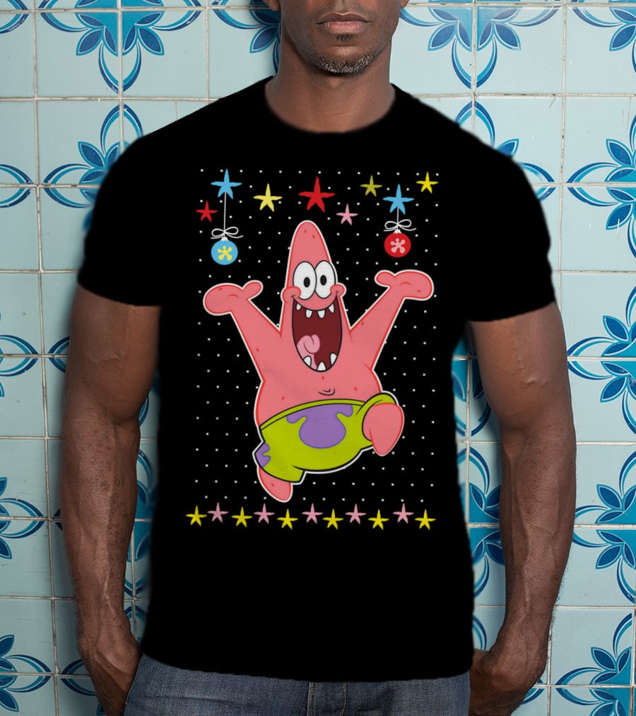 Patrick Star Festive Jumping Celebration Stars Nickelodeon Spongebob Squarepants T-Shirt
