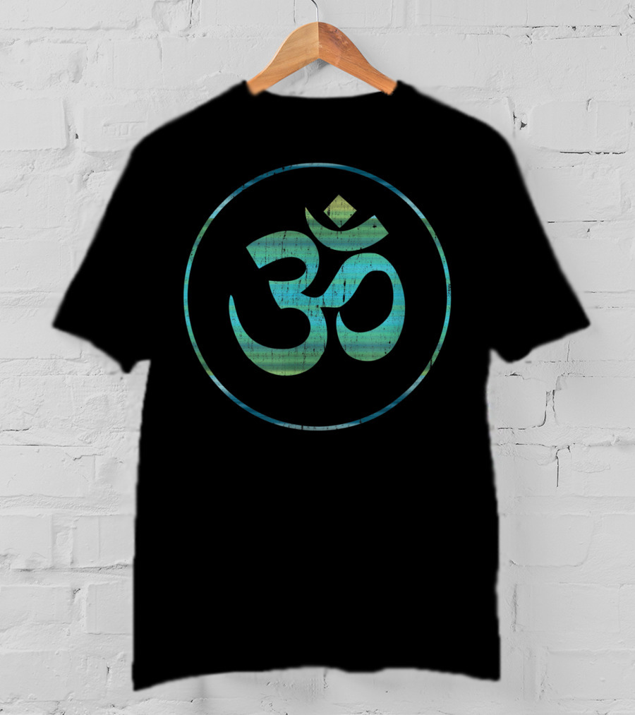 Om Symbol In Circular Blue Gradient For Yoga Meditation T-Shirt