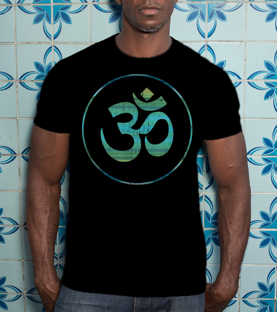 Om Symbol In Circular Blue Gradient For Yoga Meditation T-Shirt