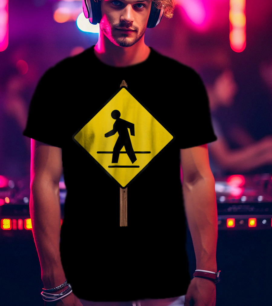 Pedestrian Crossing Road Sign Yellow Diamond Traffic T-Shirt