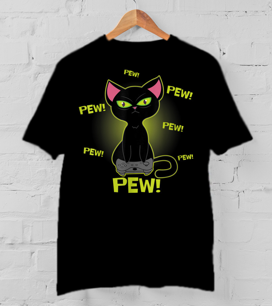 Pew Pew Black Cat Video Game Lovers Funny Cat Gamer T-Shirt