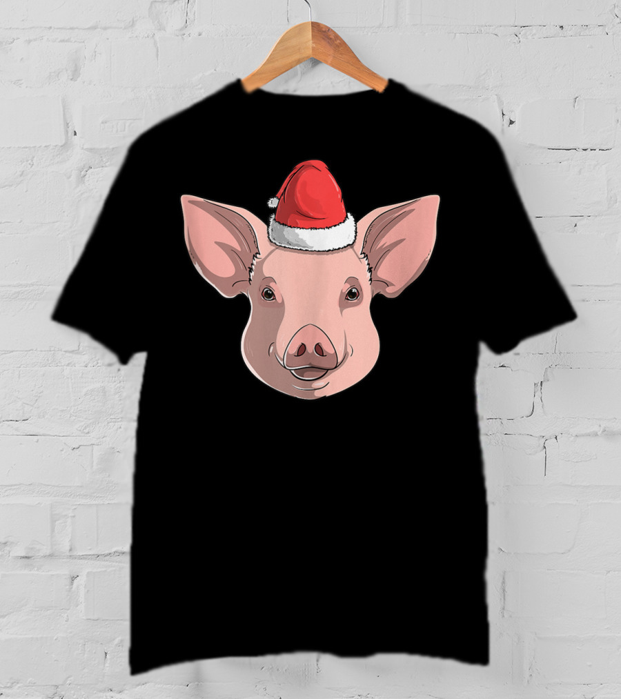 Pig Wearing Santa Claus Hat Christmas Holiday T-Shirt