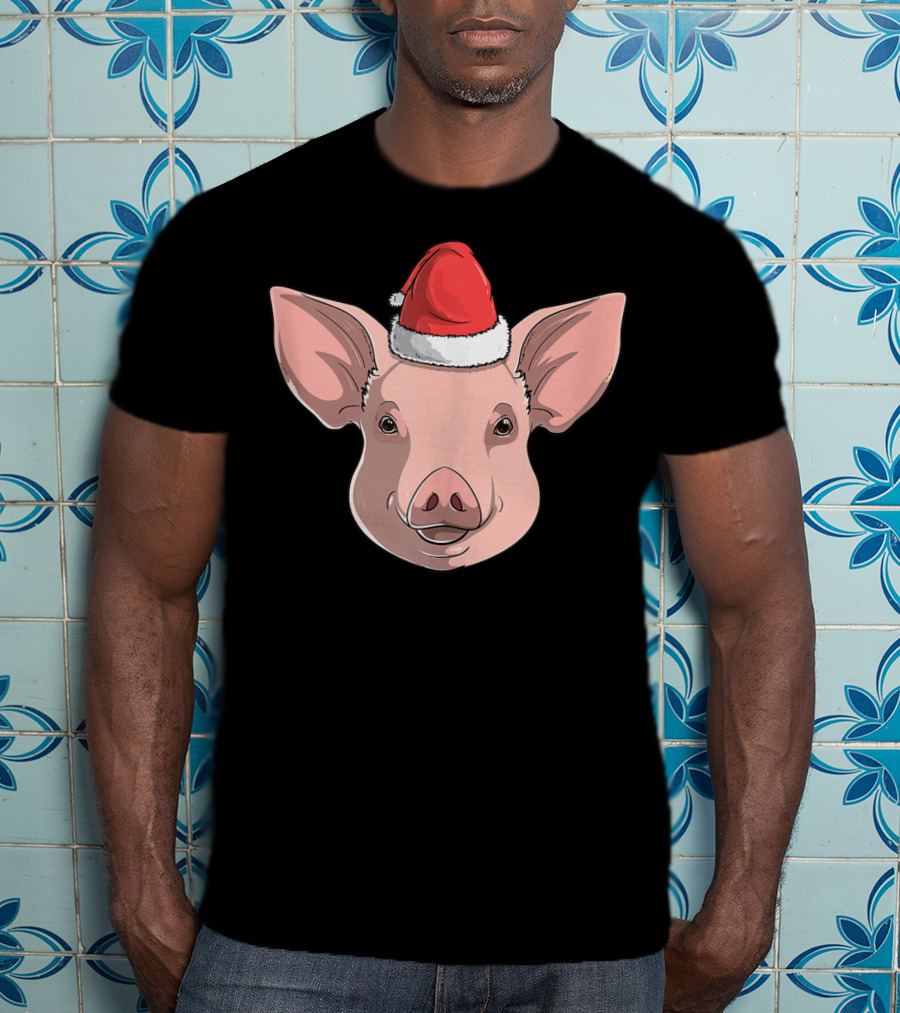 Pig Wearing Santa Claus Hat Christmas Holiday T-Shirt