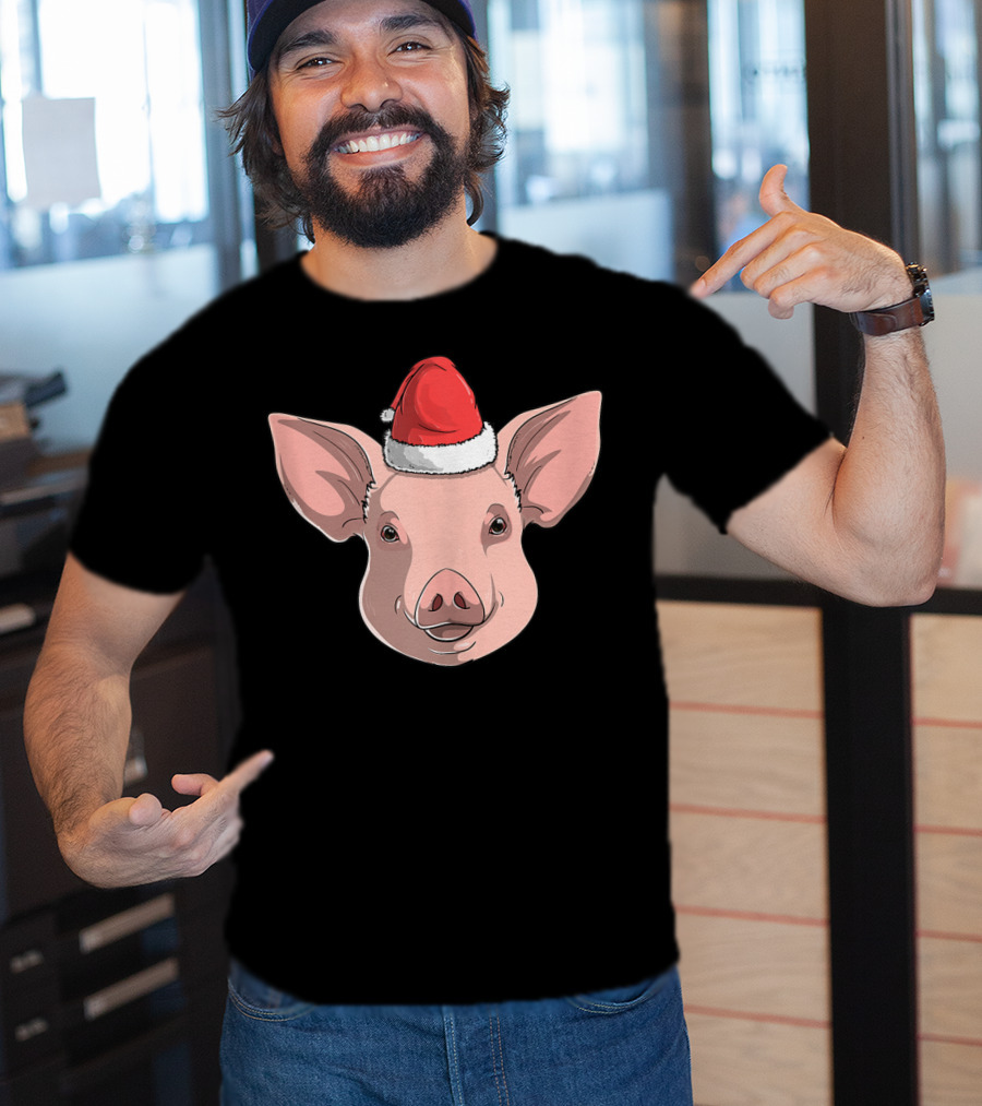 Pig Wearing Santa Claus Hat Christmas Holiday T-Shirt